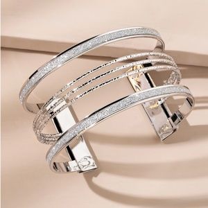 Bling Bling Cuff Bracelet White Gold Silver Grey Tone Embellished Glitter Shiny